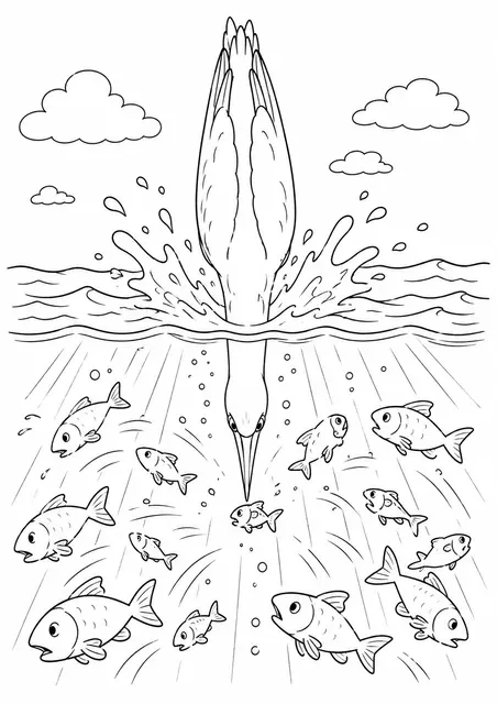 Basstölpel taucht senkrecht ins Wasser