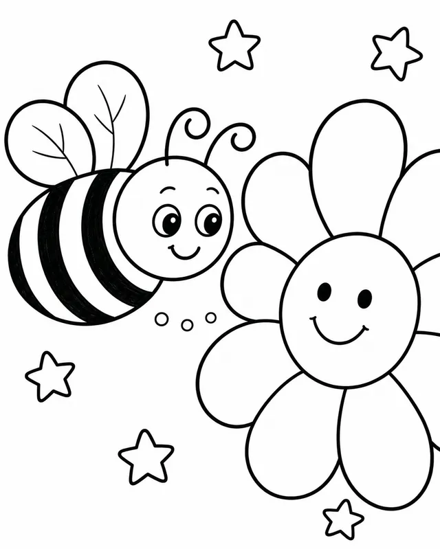 Die Biene fliegt zur Blume