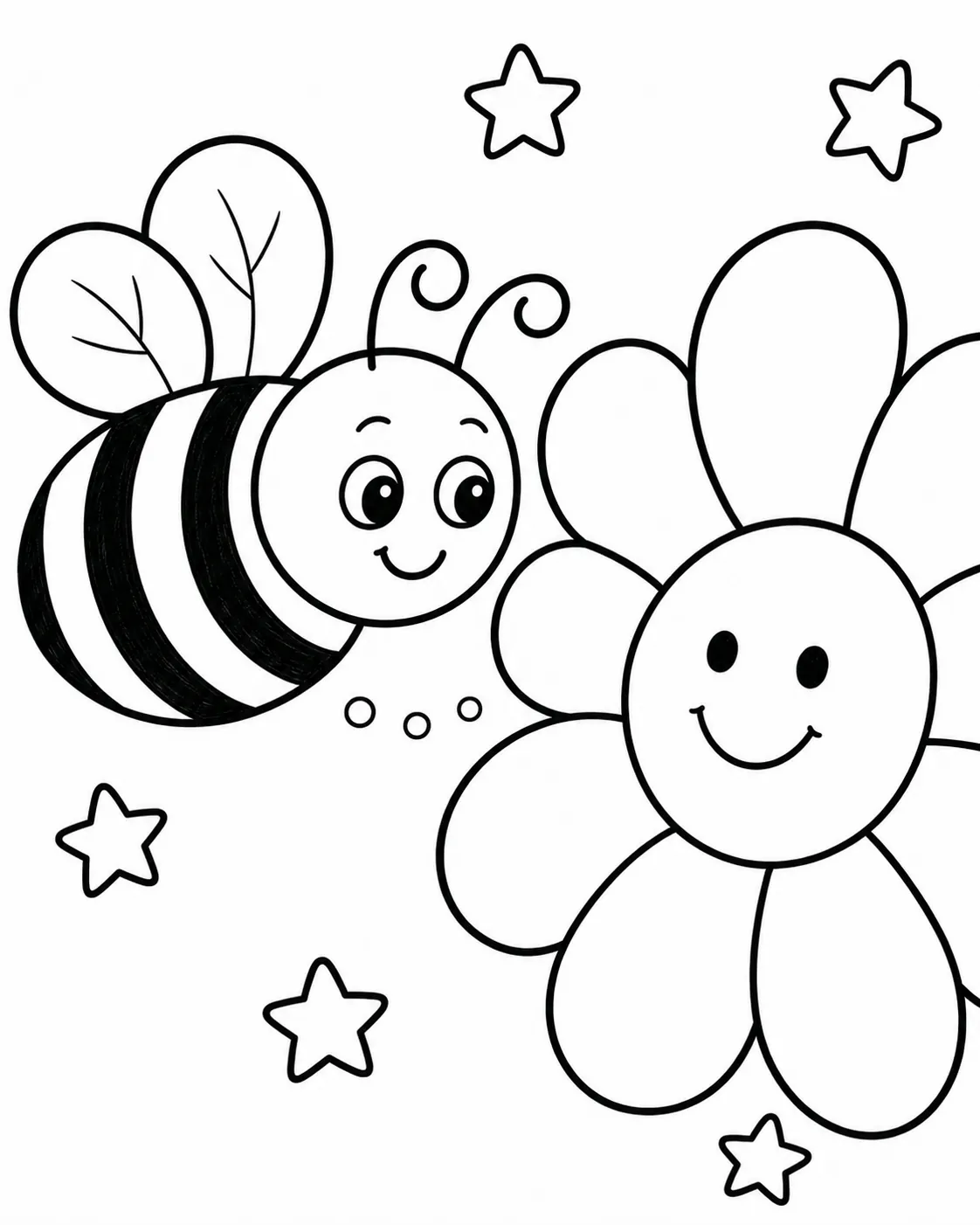 Runde Biene mit drei schwarzen Streifen fliegt zu einer großen Blume