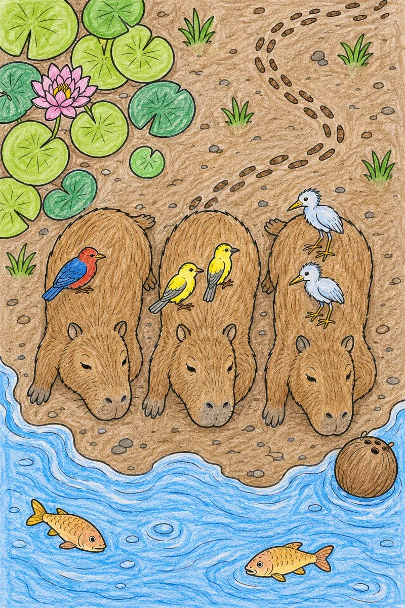 Capybaras with Bird Companions