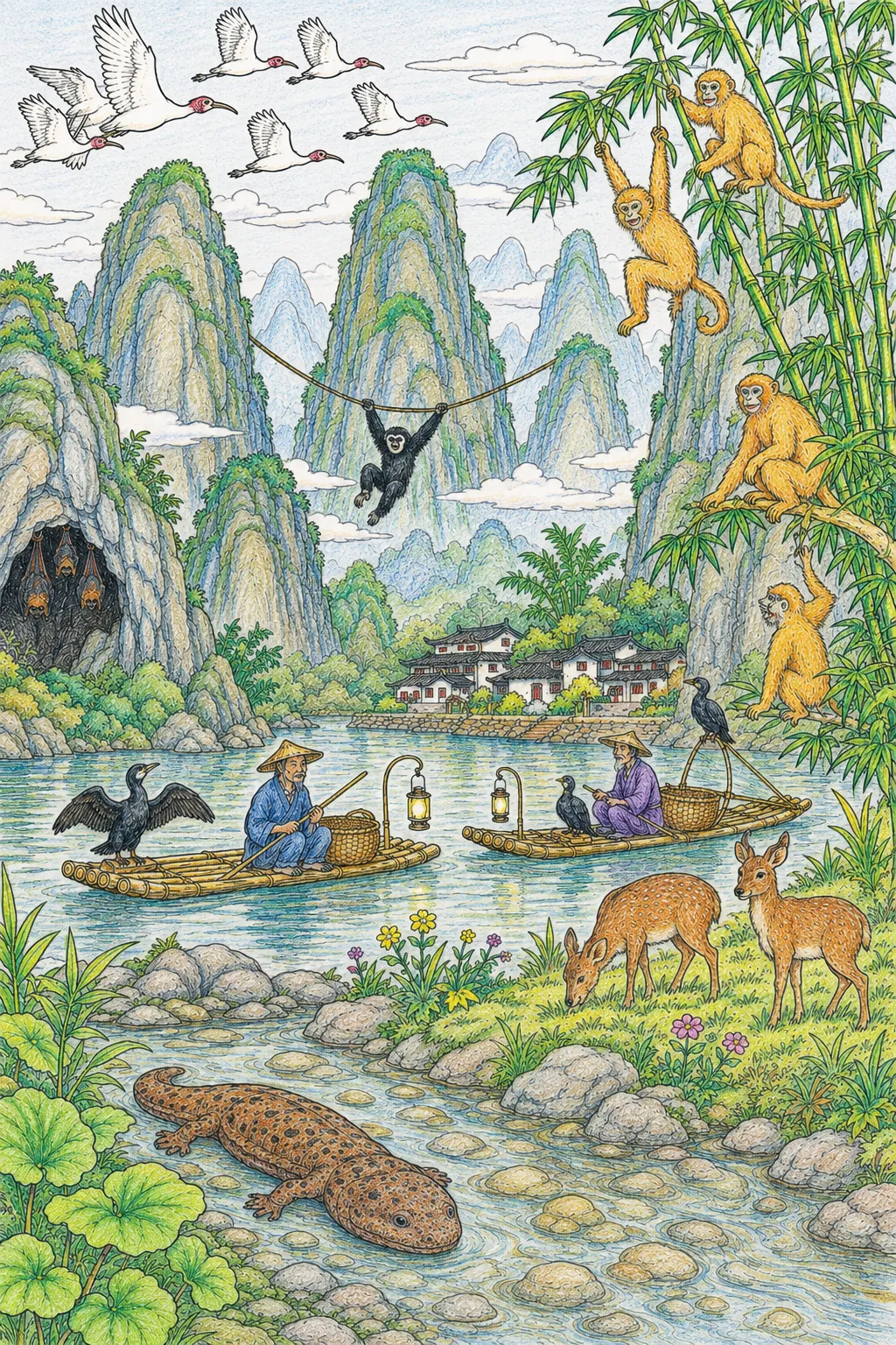 Karstberge Chinas — Wimmelbild der Tierwelt