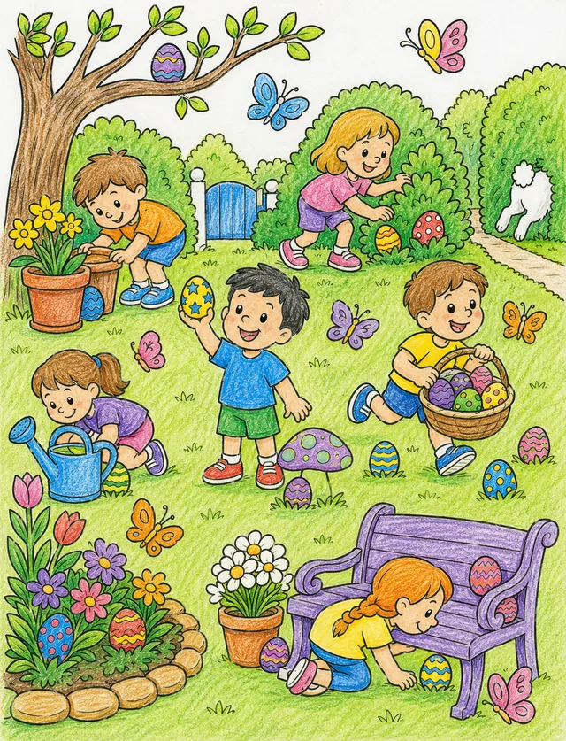 Ausmalbild: Westafrikanischer Dschungel-Wimmelbild mit vielen Tierarten