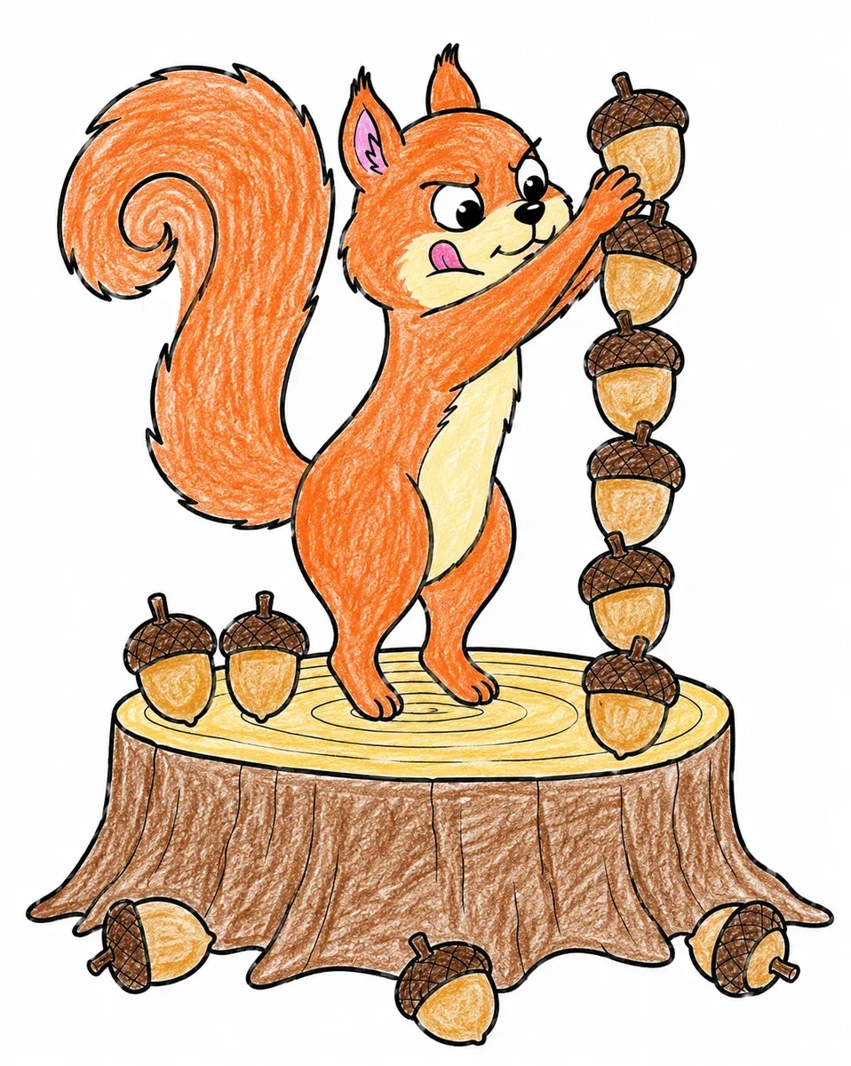 Eichhörnchen stapelt einen Eichelturm