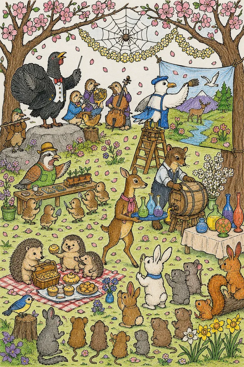 Frühlingsfest im Wald — Wimmelbild