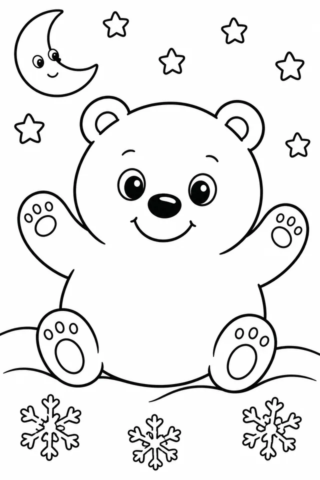 El pequeño oso polar en la nieve