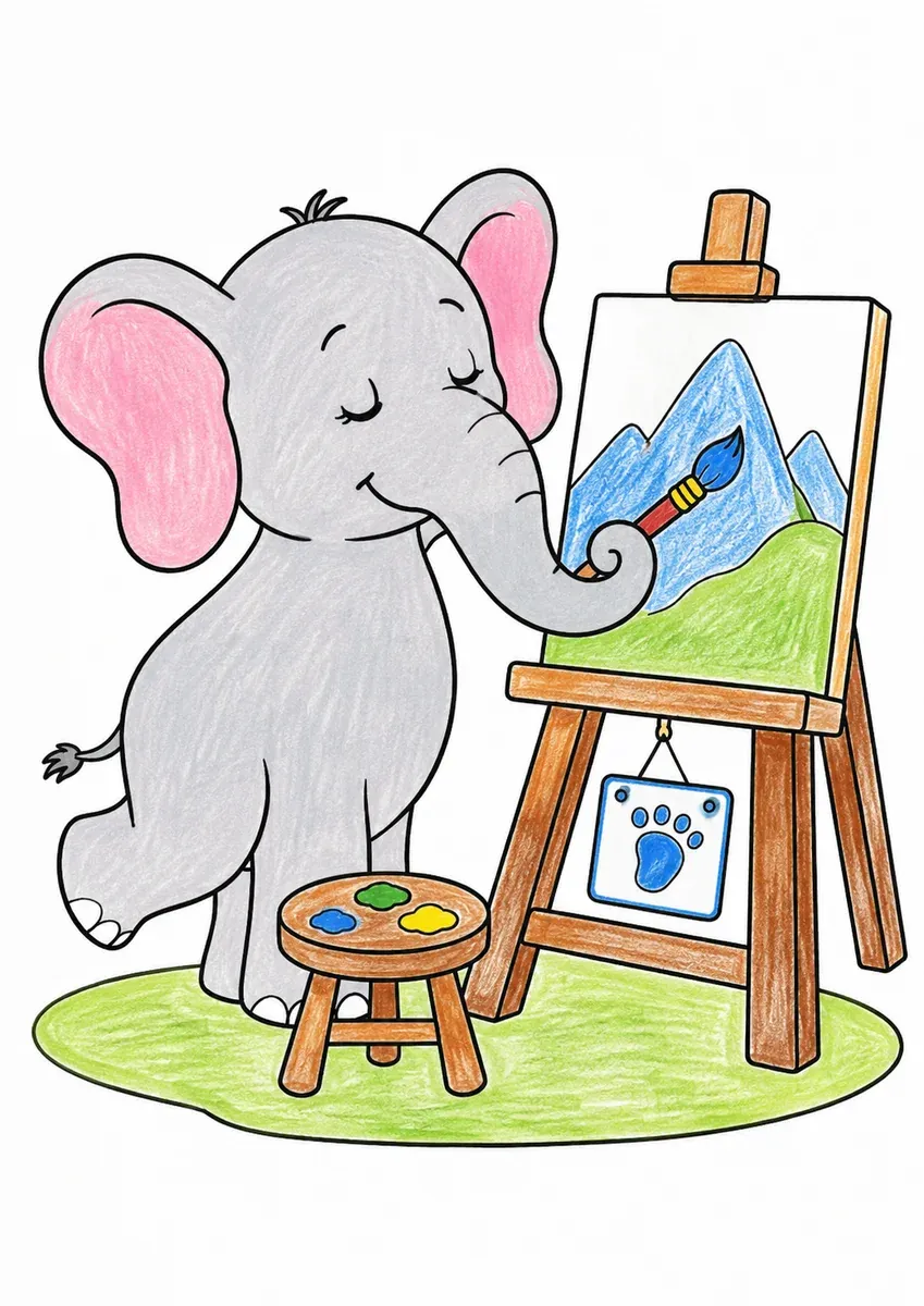 Elefant malt mit dem Rüssel