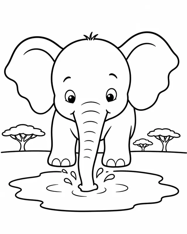 Elefant-Baby am Wasserloch