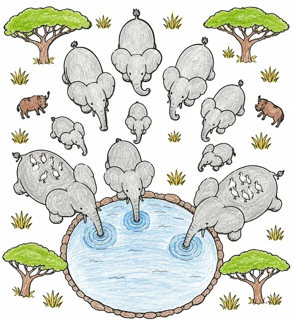 大象群落俯视 – 涂色效果预览