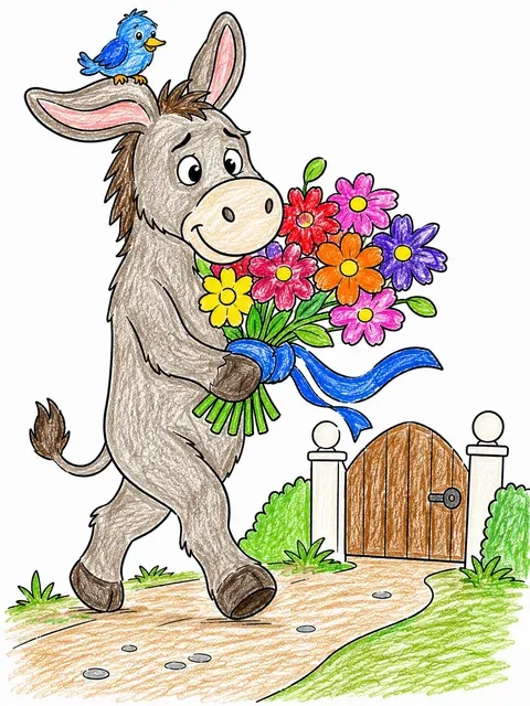 Esel bringt einen Blumenstrauß als Geschenk – So könnte es aussehen