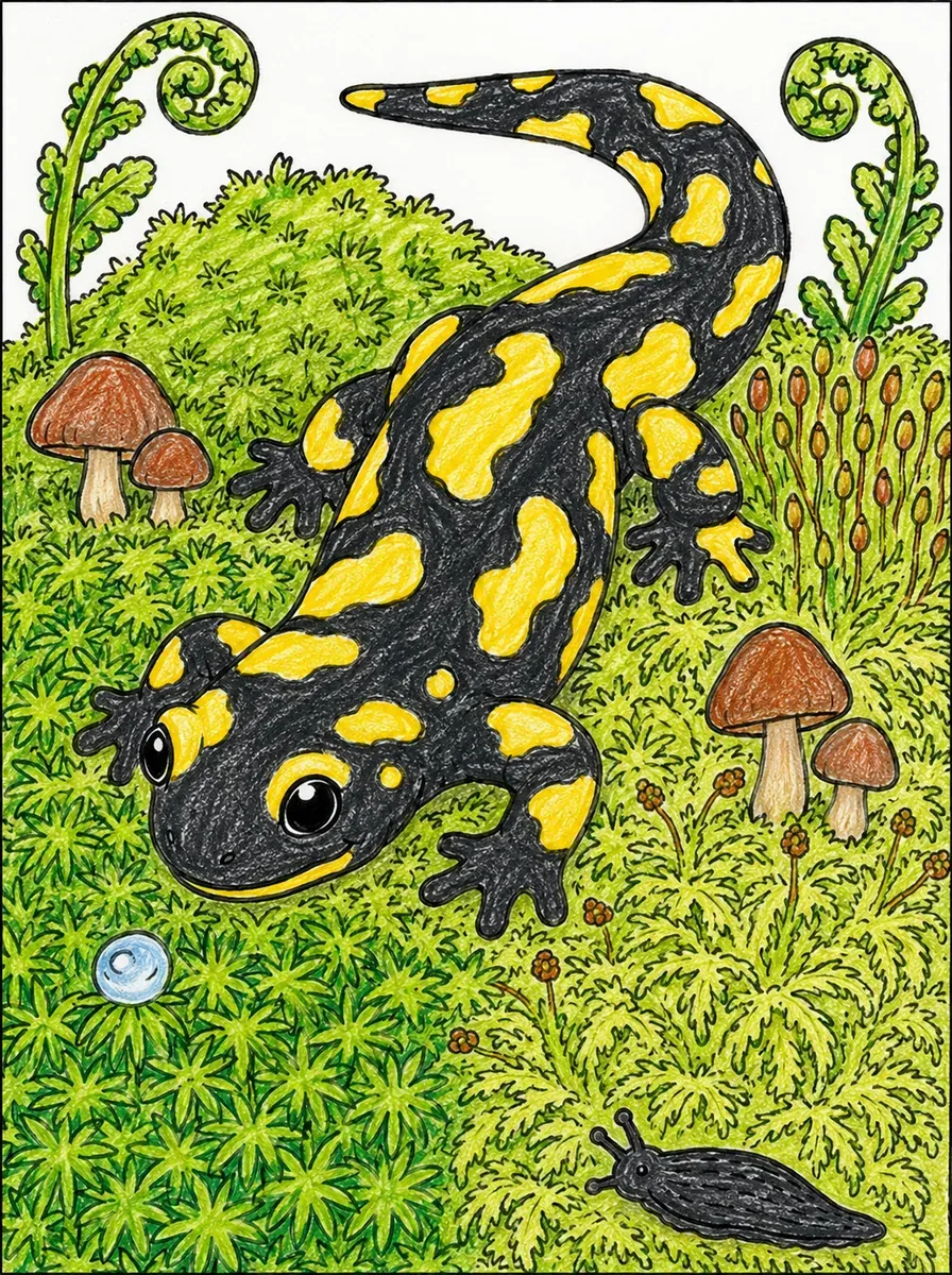 Der Feuersalamander auf dem Moos