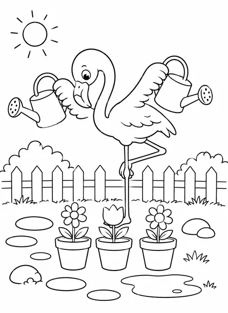 Flamingo trägt Wasserkannen