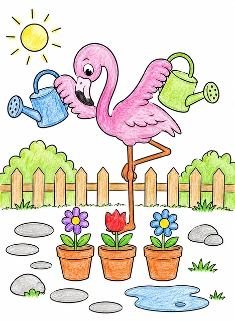 Flamingo trägt Wasserkannen – So könnte es aussehen