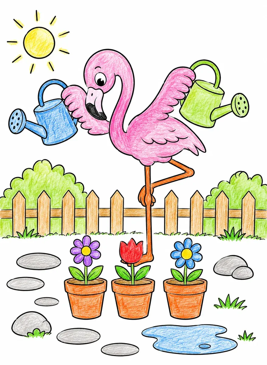 Flamingo trägt Wasserkannen