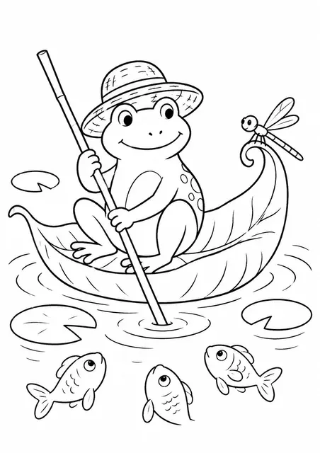 Frosch paddelt auf Lotusblatt-Boot