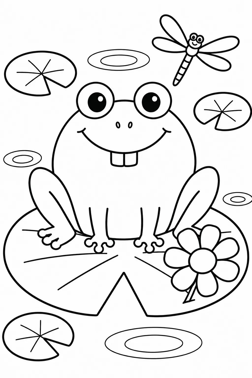 大眼睛圆圆绿色青蛙坐在睡莲上