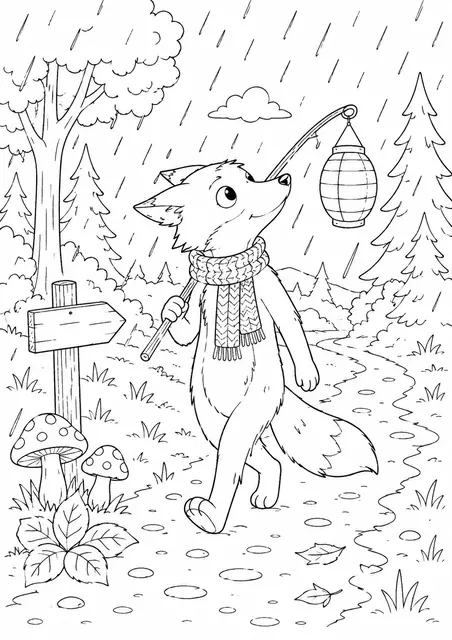 Fox with a Lantern in November Rain