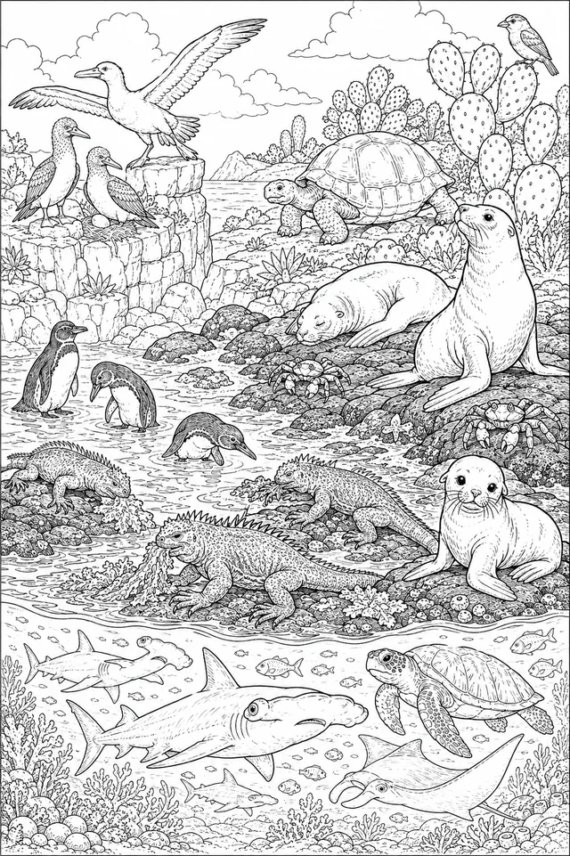 Galapagos-Wimmelbild: Leben auf der Vulkaninsel