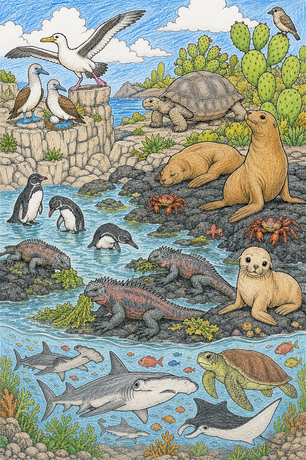 Galapagos-Wimmelbild: Leben auf der Vulkaninsel