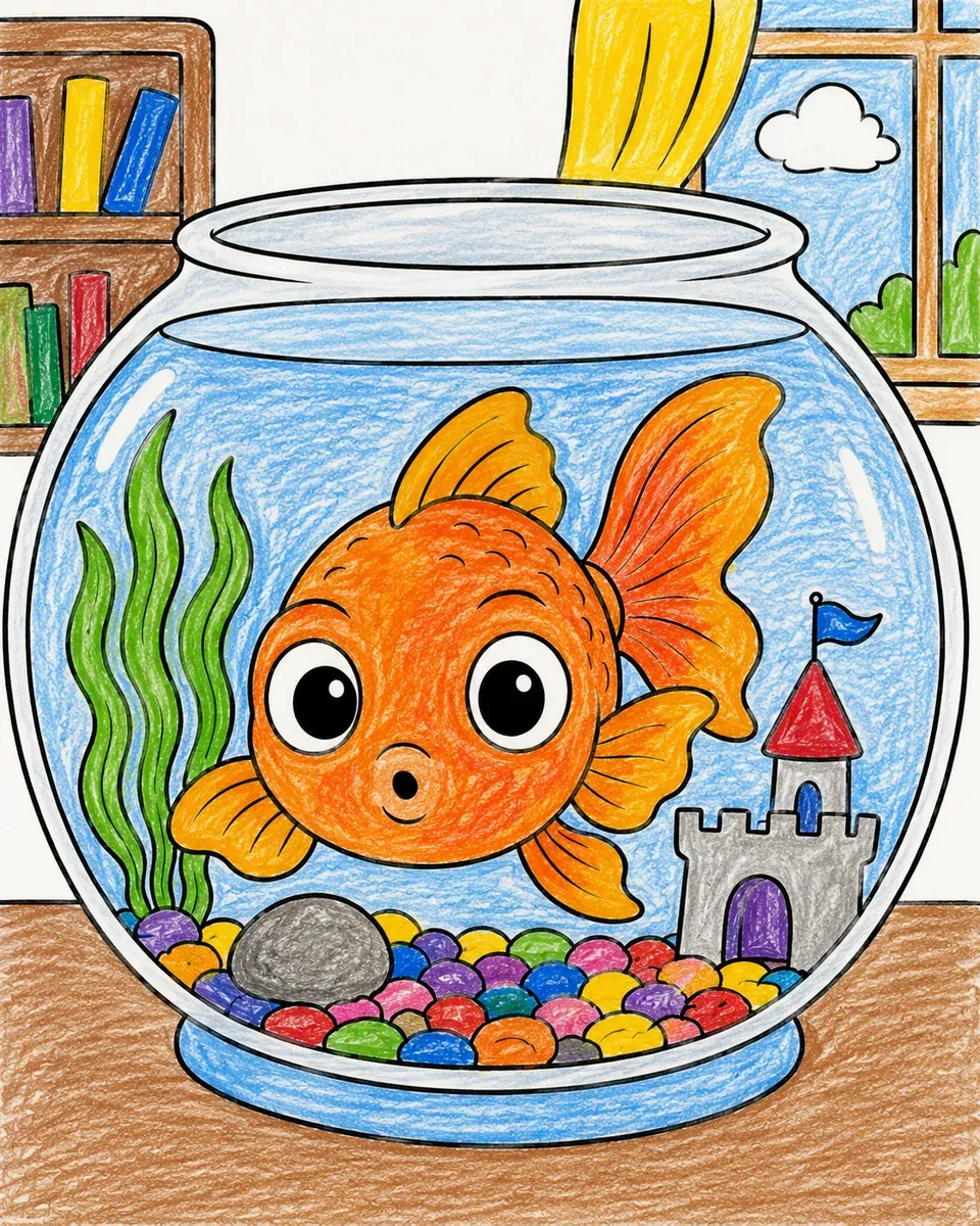 Goldfisch schaut aus dem Aquarium