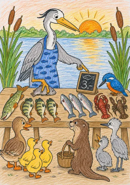 Der Graureiher-Fischhändler – So könnte es aussehen