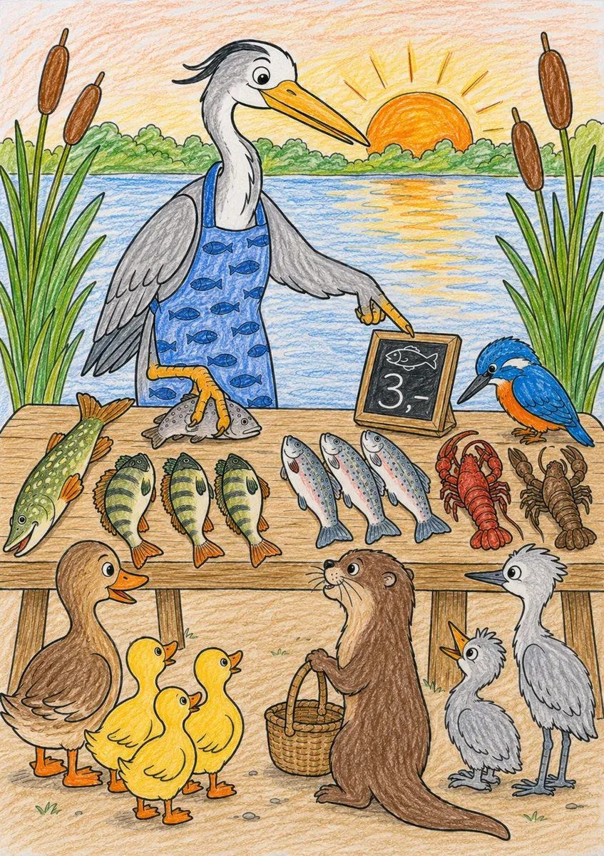 Der Graureiher-Fischhändler