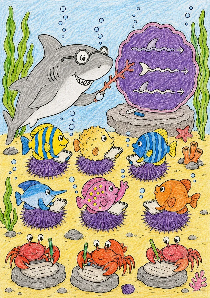Hai unterrichtet Schwimmschule für Fische