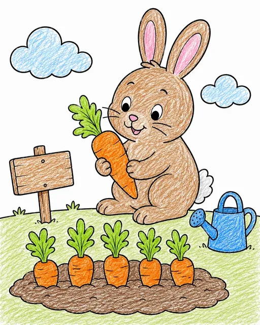Hase sitzt neben seinem Möhrenbeet – So könnte es aussehen