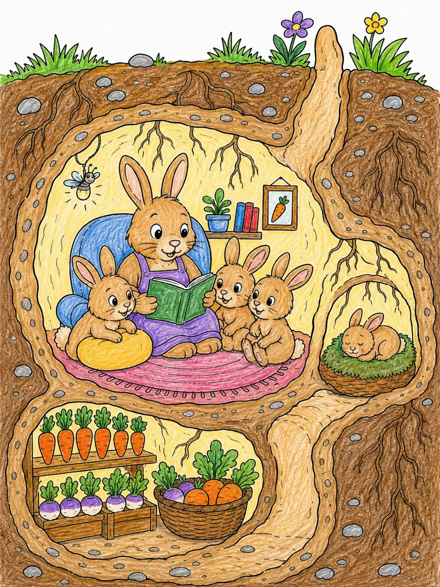 Hasenfamilie gemütlich im Bau