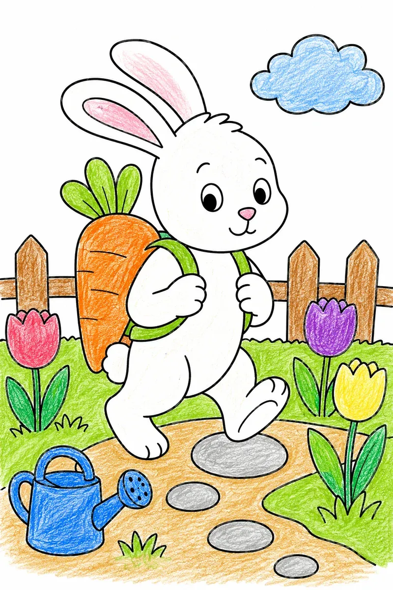 Hase mit Karottenrucksack