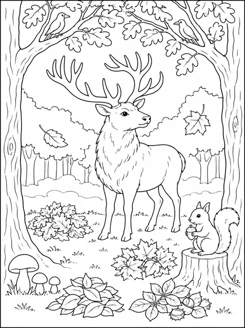 Der Hirsch im Herbstwald-Fenster