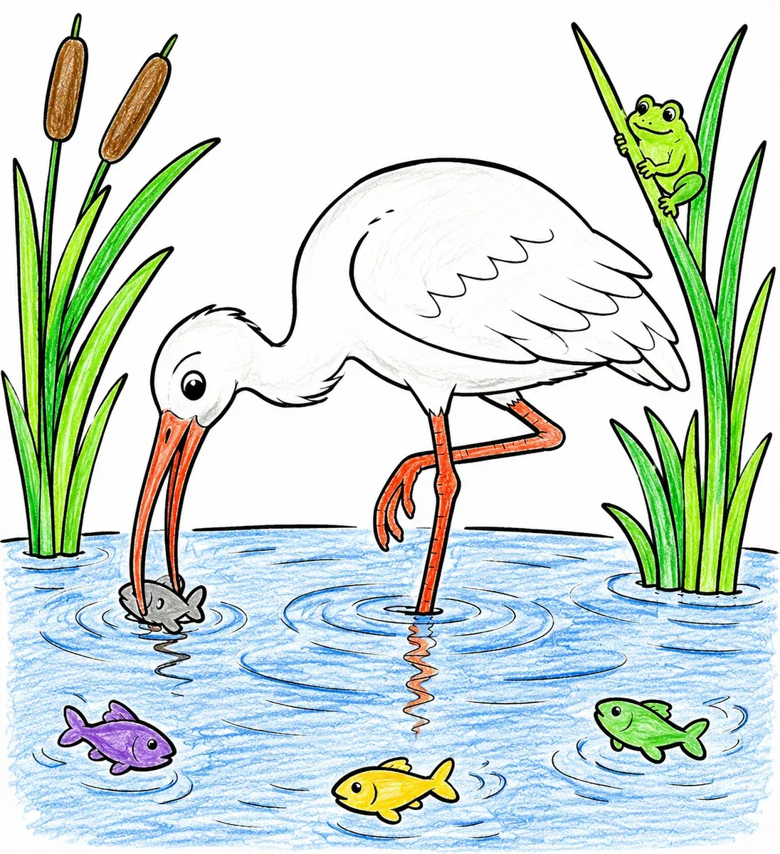 Ibis angelt im seichten Flusswasser