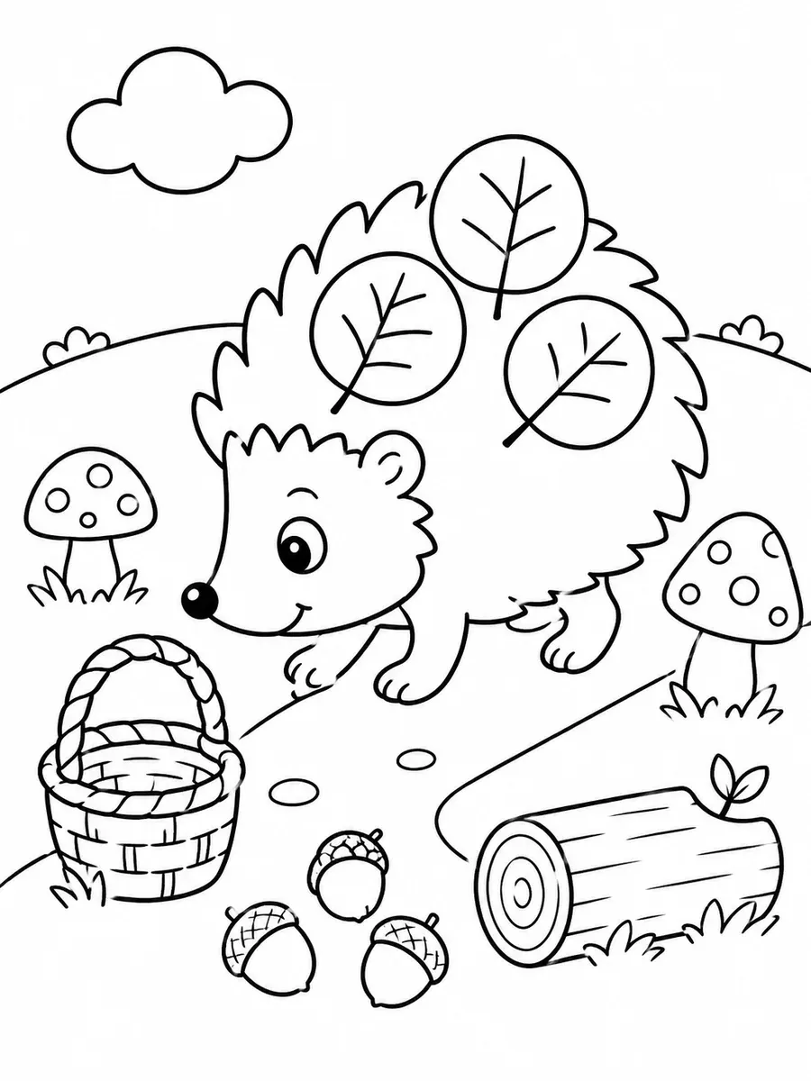 Igel trägt runde Herbstblätter auf dem Rücken
