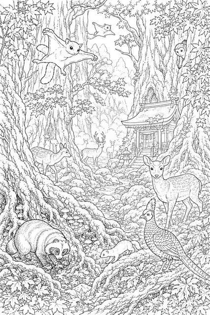 Japanischer Urwald im Herbst — Wimmelbild