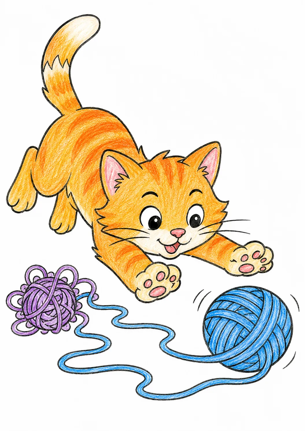 Katze jagt ein Wollknäuel