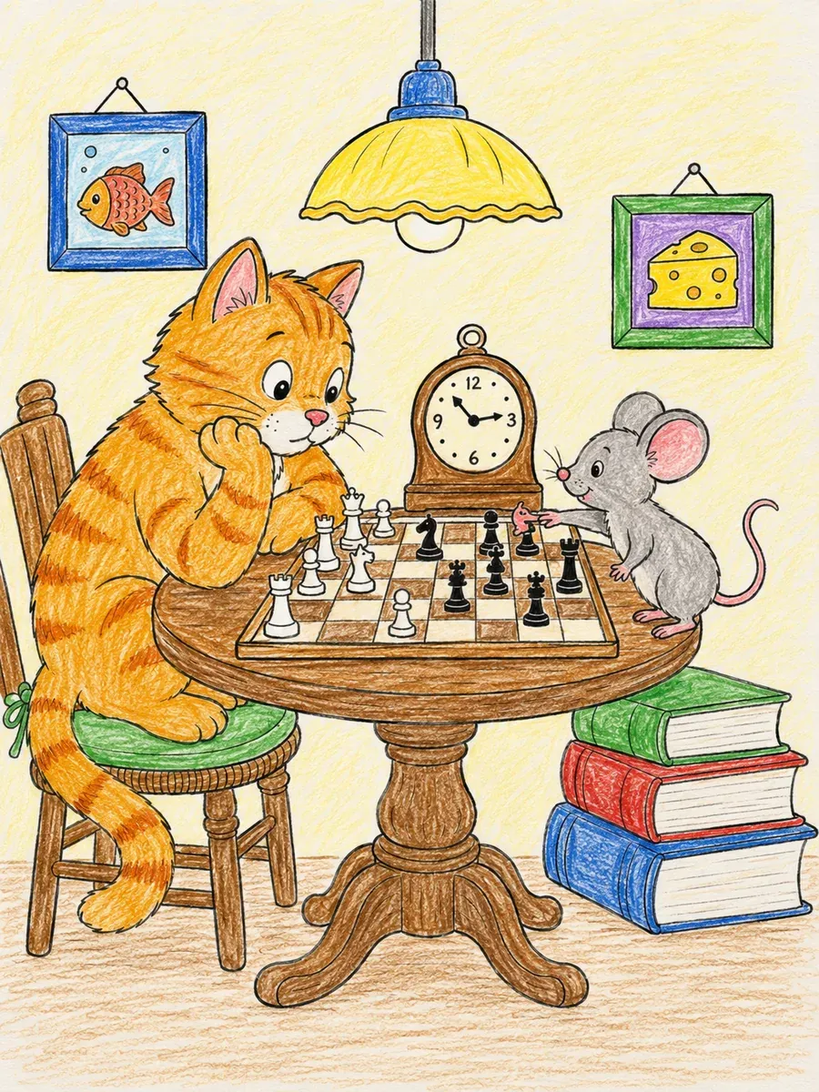 Katze und Maus spielen Schach