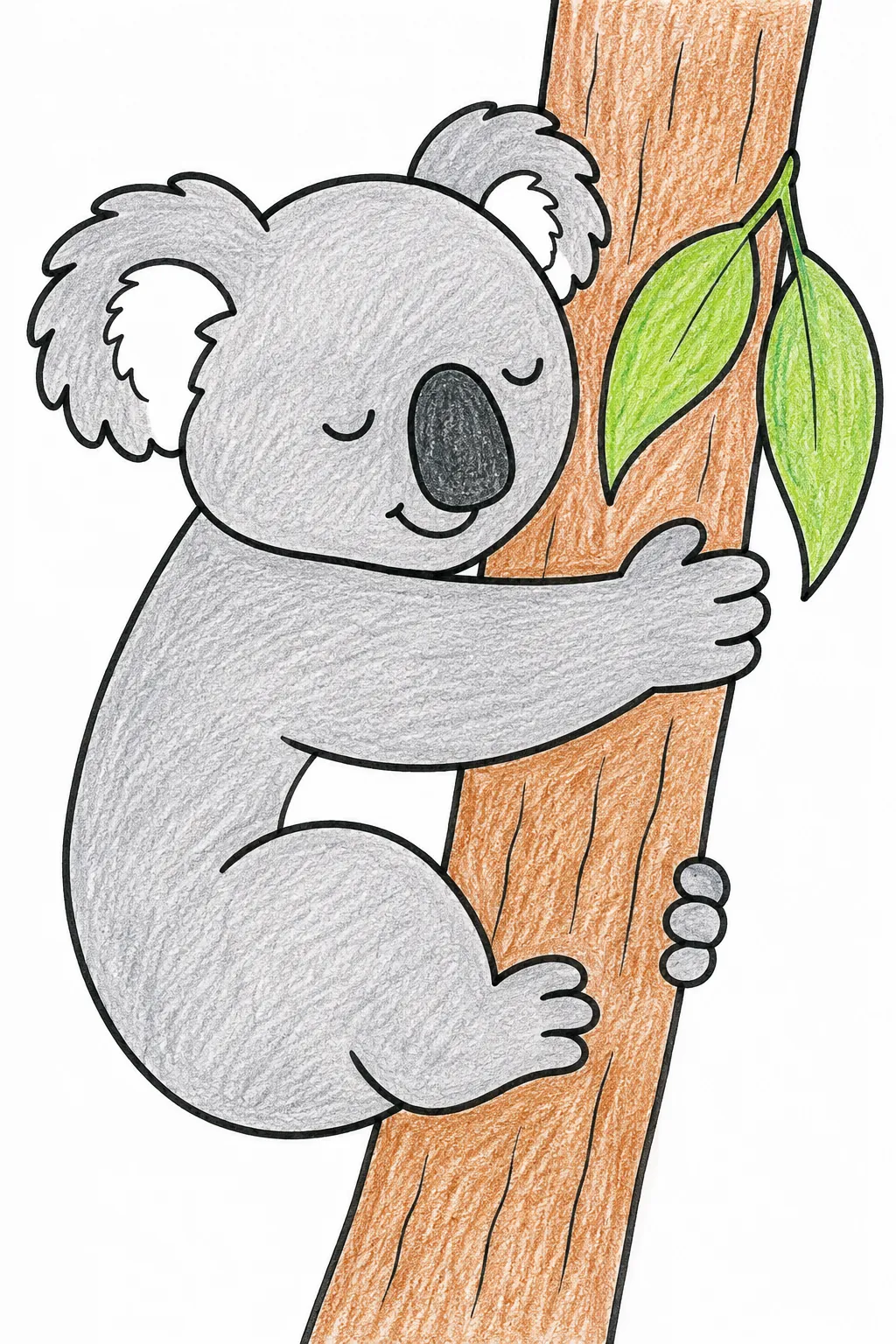 Koala hängt schlafend im Eukalyptus
