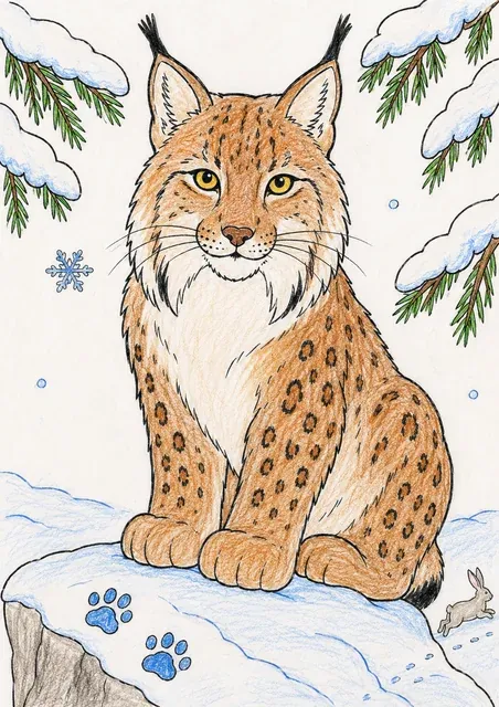 Der Luchs auf dem verschneiten Felsen – So könnte es aussehen