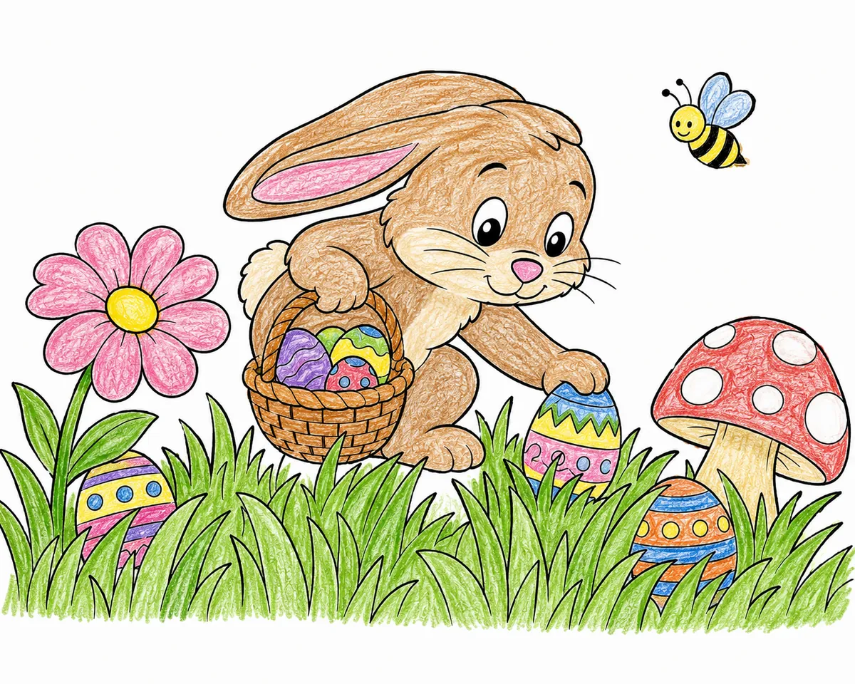 Osterhase versteckt Eier im Gras