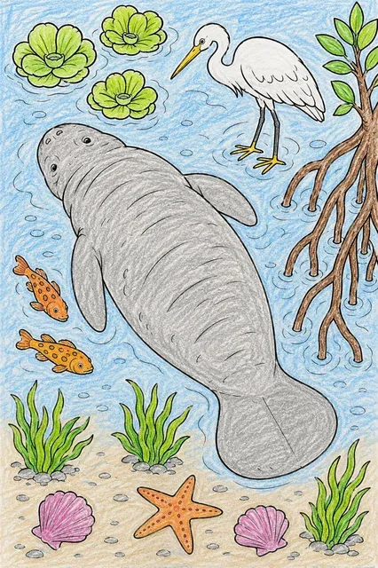 红树林潟湖的海牛 – 涂色效果预览