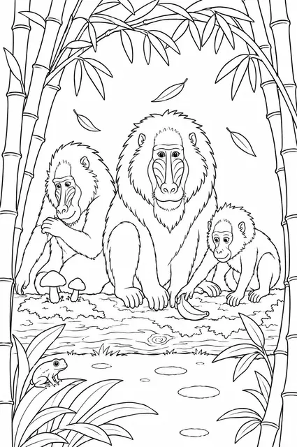 Die Mandrill-Familie im Bambushain