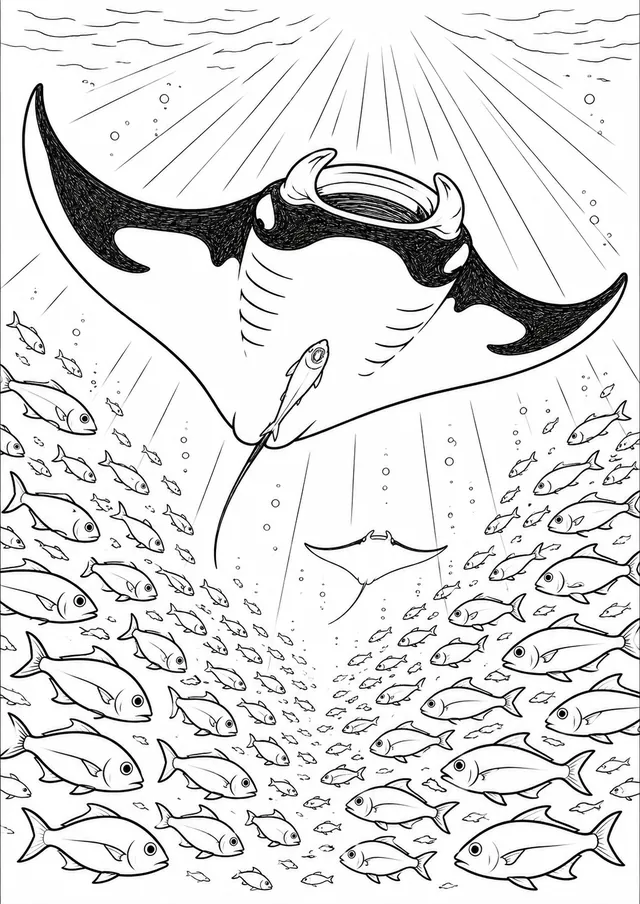 Manta Ray Gliding Through the Deep Blue