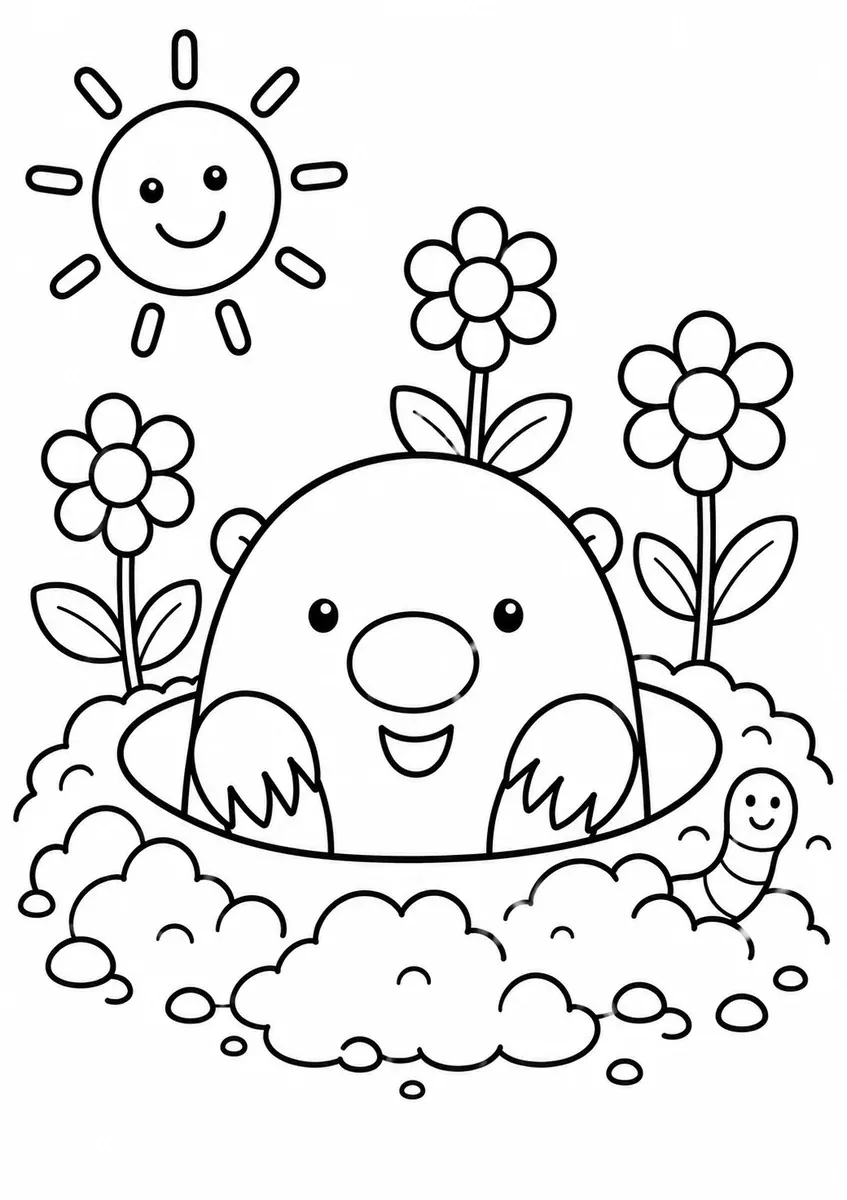 圆圆鼹鼠从地洞探头
