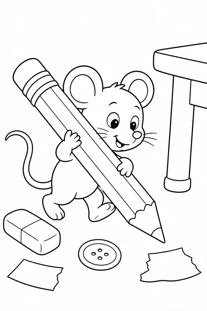 Maus trägt einen riesigen Bleistift über den Boden