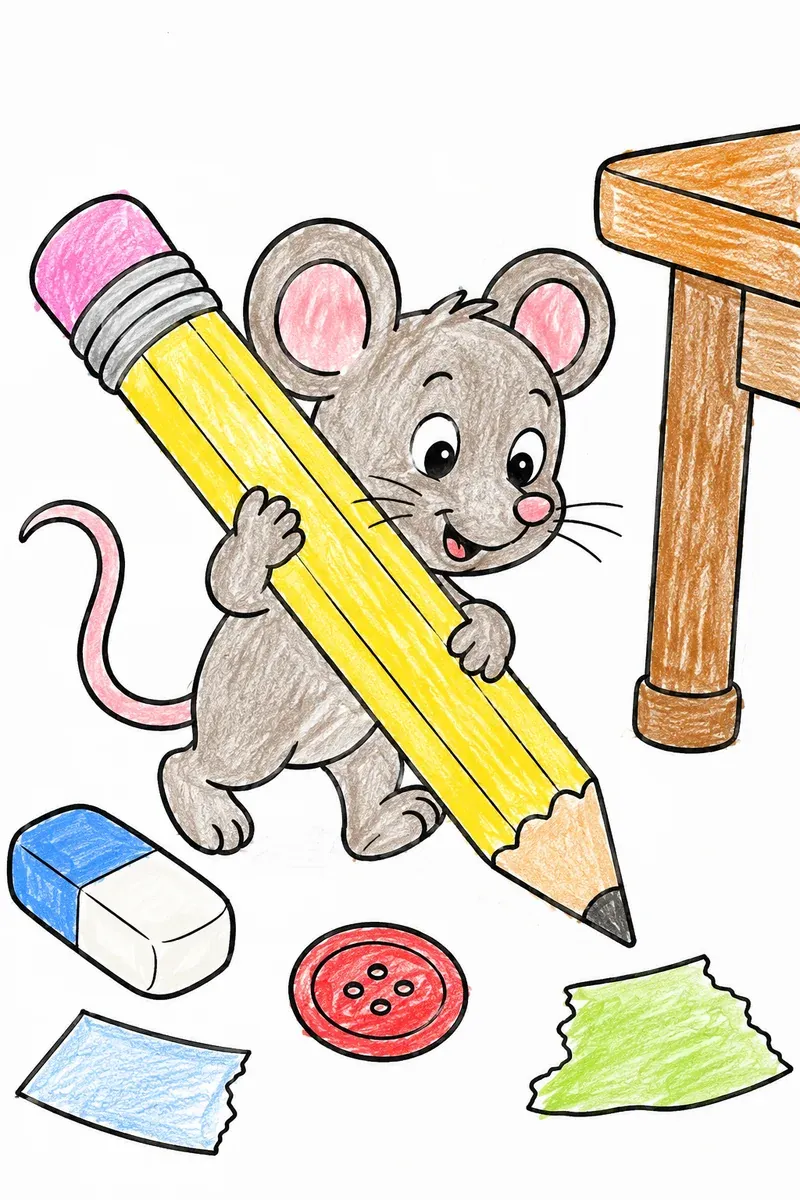 Maus trägt Riesenbleistift