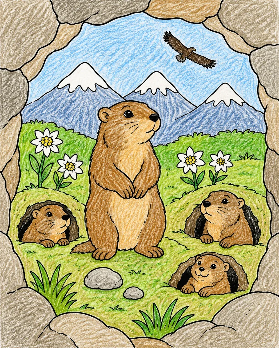 Die Murmeltierfamilie auf der Alm