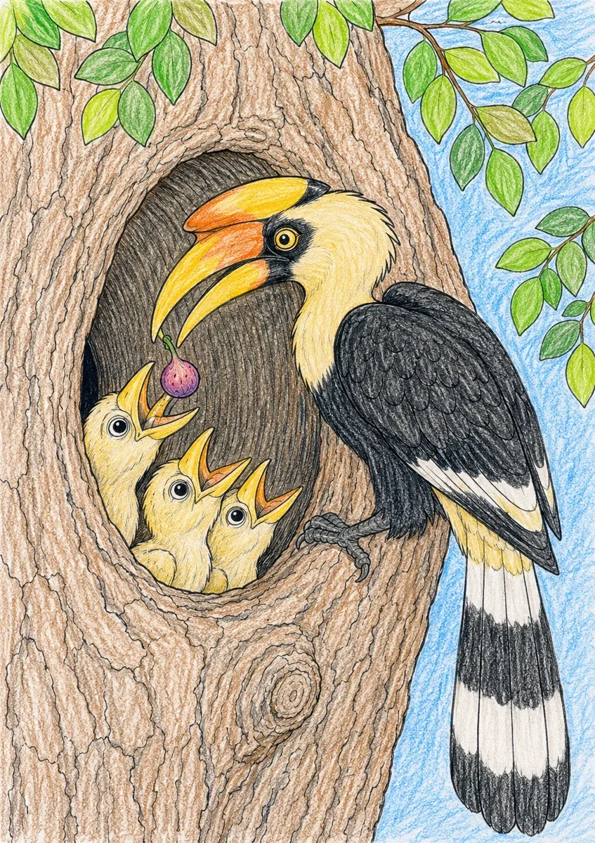 Hornbill Feeding Its Chicks
