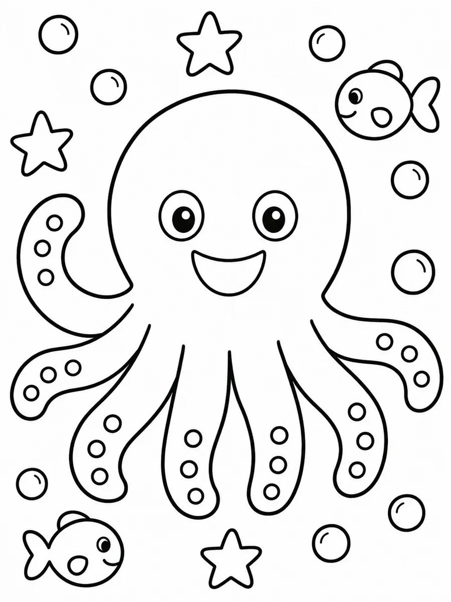 Round purple octopus with eight curved tentacles