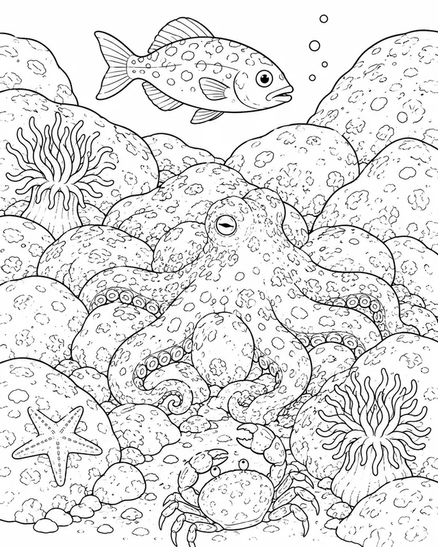 章鱼伪装成海底岩石