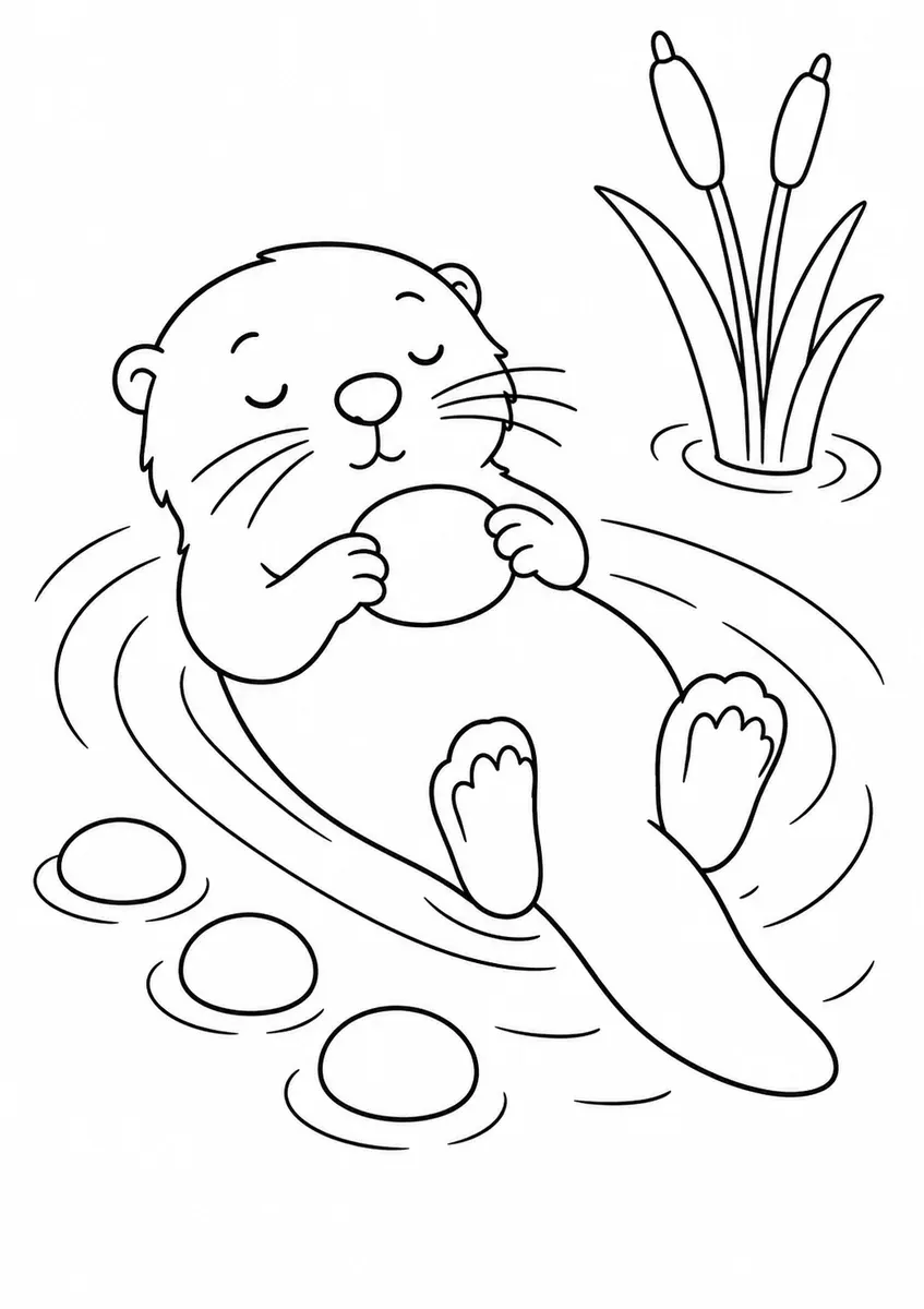 水獭仰浮在水中肚皮上有石头的涂色画