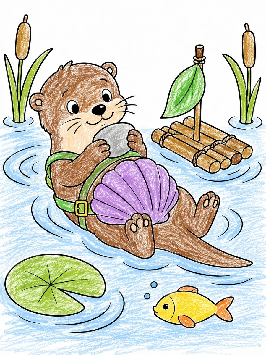 Otter mit Muschelrucksack